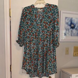 Floral Print Dress with Red and Green